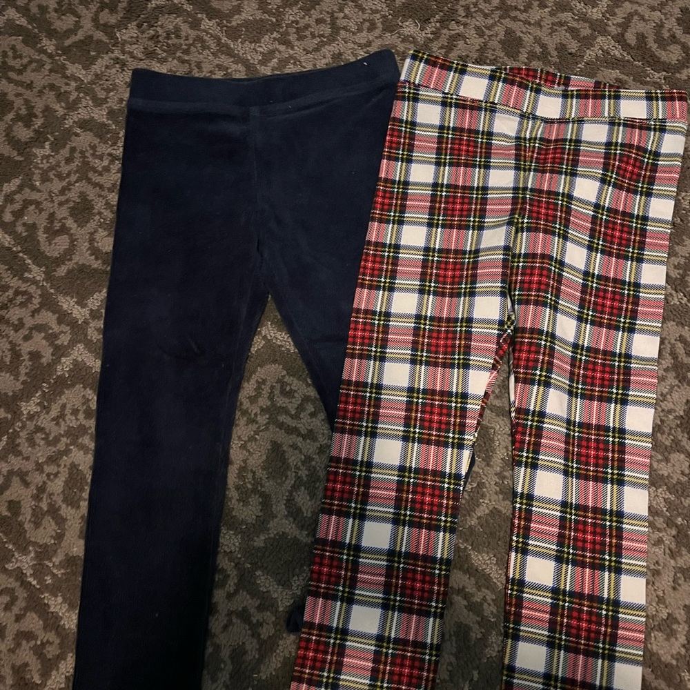Crewcuts Navy Leggings + Red Plaid Stretch Pants